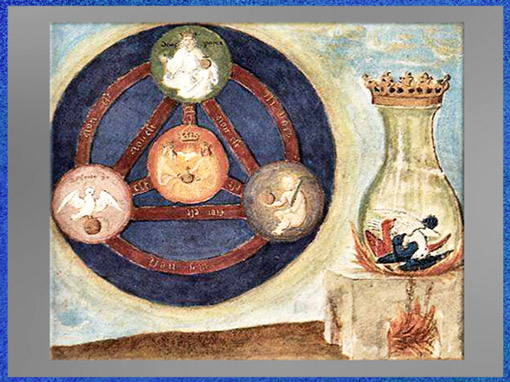 D'après une image du processus alchimique, le feu de l'athanor et phénix, Aurora Consurgens, attribué à Thomas d'Aquin, XVe siècle, France. (Marsailly/Blogostelle)
