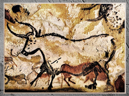 D'après un  taureau, grotte de Lascaux, vers 18 000 ans avjc, Magdalénien, Dordogne, France, paléolithique supérieur. (Marsailly/Blogostelle)