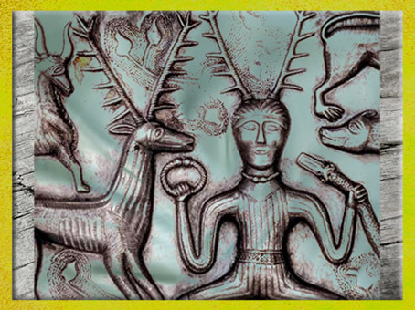 D'après le dieu cornu, coiffe bois de cerf, chaudron de Gundestrup, métal, Ier siècle avjc, Danemark, art celte, (Marsailly/Blogostelle)