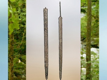 D'après une épée et fourreau, dépôt votif, lac de Neuchâtel, Suisse, La Tène, âge du Fer, art Celte. (Marsailly/Blogostelle)