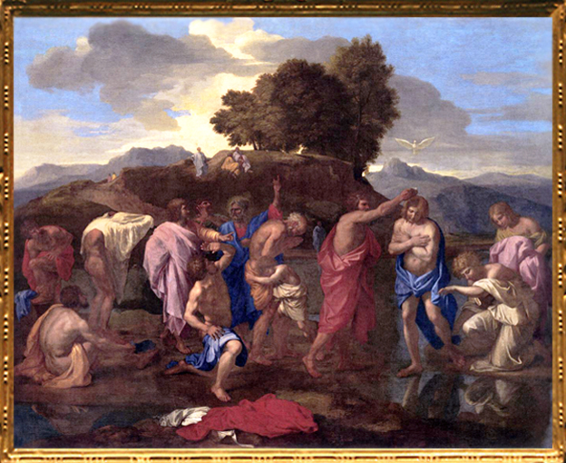 D&#039;après Le Sacrement du Baptème, Nicolas Poussin, série de tableaux pour Cassiano Dal Pozzo, 1636, XVIIe siècle, classicisme, France. (Marsailly/Blogostelle)