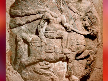 D'après un cavalier, bas-relief, Mathurâ, dynastie Kushâna, IIe siècle apjc, Uttar Pradesh, Inde du Nord. (Marsailly/Blogostelle)