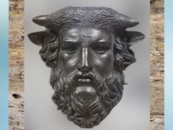 D'après un masque d'Acheloos, dieu fluvial, bronze, Ier siècle avjc, Lezoux, France, Gaule Romaine. (Marsailly/Blogostelle)