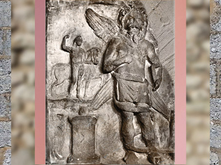 D'après Mithra léoncéphale (tête de lion), Mithraeum de Vienne Poitou, France, Gaule Romaine. (Marsailly/Blogostelle)