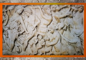 D'après Dionysos et Ariane, cortège, sarcophage de Dionysos, marbre, fin IIIe siècle apjc, Gironde, Gaule Romaine. (Marsailly/Blogostelle)