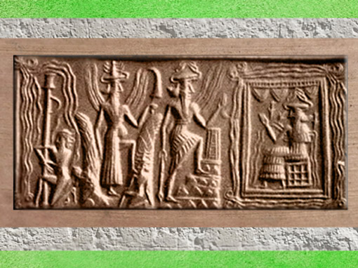 D’après Enki-Ea, dieu de l’Abîme et des Eaux Douces, cylindre d'Ur, vers 2300-2200 avjc, époque d'Agadé, Mésopotamie. (Marsailly/Blogostelle)