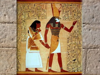 D’après Horus couronné du Pschent, premier pharaon mythique, papyrus d’Ani, XIXe dynastie, vers 1319 - 1196 avjc, Nouvel Empire, Égypte ancienne. (Marsailly/Blogostelle)