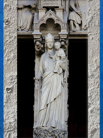 D'après la Vierge à l'Enfant, trumeau, Notre Dame de Paris, 1163 apjc-début XIVe siècle, art gothique. (Marsailly/Blogostelle)