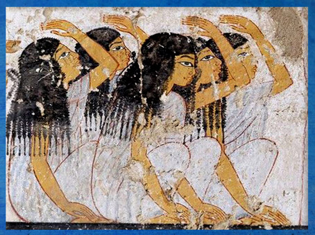 D’après des pleureuses, peinture, tombe de Ramose, XVIIIe dynastie, Thèbes, Louxor, Nouvel Empire, Égypte Ancienne. (Marsailly/Blogostelle)