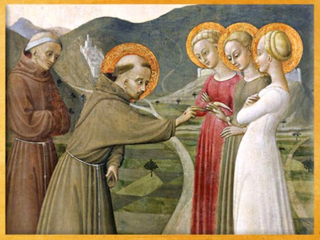 D'après Le Mariage mystique de François d'Assise, de Sassetta, 1392 apjc, détail, Borgo San Sepolcro, Toscane, période médiévale. (Marsailly/Blogostelle)