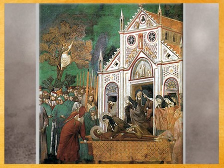  D’après sainte Claire pleurant saint François, Giotto Di Bondone, vers 1279-1300 apjc, fresque, église supérieure de San Francesco d'Assise, Ombrie, XIIIe siècle, période médiévale. (Marsailly/Blogostelle)
