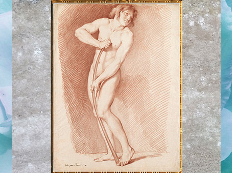D’après l'étude pour L’Amour se faisant un arc dans la massue d’Hercule, d'Edme Bouchardon, sanguine, 1750, XVIIIe siècle, France, style Néoclassique. (Marsailly/Blogostelle)