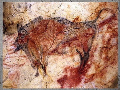 D'après un grand bison, grotte d’Altamira, peinture rouge, solutréen et magdalénien, Espagne, paléolithique supérieur. (Marsailly/Blogostelle)